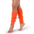 Bright orange knitted leg warmers, retro ribbed design for 1980s party and daily wear. - Bright Orange Striped