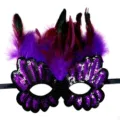Purple sequin feather mask for Mardi Gras party, costume ball, and festive celebration events. - Sequin Feather - Purple Flower