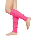 Hot pink knitted leg warmers for 80s retro party, dance, costume, and daily fashion wear. - Bright Pink Striped