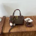 Chic contrast color Boston bag with top handle and crossbody strap, stylish daily handbag. - With Pendant Style / Green With Pendant