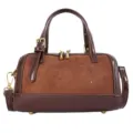 Stylish brown suede contrast color Boston handbag, versatile crossbody bag for daily work commute. - Without Pendant / Brown No Pendant