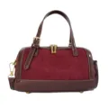 Contrast color Boston handbag, dark red suede and brown patent leather, elegant daily commuter bag. - Without Pendant / Wine Red Without Pendant