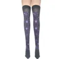 Black over-the-knee socks with purple spider web print for Halloween cosplay and parties. - One Size / Black Purple Spiderweb Socks