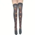 Halloween cosplay costume over knee long socks featuring spooky spider web print, perfect for party. - One Size / Black Orange Spiderweb Socks