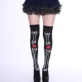 Halloween skeleton over-the-knee socks black cos costume apparel accessory item piece - One Size / Heart Skeleton
