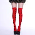 Red over-knee socks with black card prints, ideal for cosplay, costume parties and daily wear. - One Size / Poker Pattern 2#