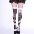 Over-the-knee thigh high socks with black white stripes and playing card suit prints for costume - One Size / Poker Pattern 5#