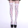 White over-the-knee socks featuring classic poker suit prints including hearts and spades. - One Size / Poker Pattern 6#