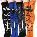 Halloween Cosplay over-the-knee long socks variant featuring spooky bat and spider web prints. - One Size / Four Pairs Set 1