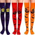Halloween over-the-knee socks spooky bat moon print cosplay costume party thigh high socks - One Size / Three Pairs Set 3