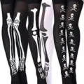 Halloween cosplay skeleton skull print over knee high stockings gothic tights hosiery - One Size / Three Pairs Set 4