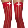 Red white striped thigh high socks nurse costume cosplay hosiery over knee stockings leg wear - One Size / New Nurse Jacquard Socks