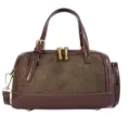 Brown color-block Boston handbag, stylish top-handle shoulder crossbody bag for commuting. - Without Pendant / Green (Without Pendant)
