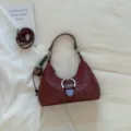 Chic woven hobo shoulder bag for women, stylish underarm purse with metal buckle. - With Charm / Red
