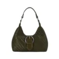 Dunkelgrüne geflochtene Hobo-Umhängetasche, französische Beuteltasche mit Metallschnalle für Damen. - Ohne Anhänger / Grün
