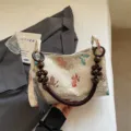 New Chinese style brocade handbag vintage cloud fish pattern top handle shoulder bag for women - Light Khaki