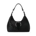 Schwarze gewebte Damen Umhängetasche, schicke französische Achsel Tasche mit Metall Schnalle. - Ohne Anhänger / Schwarz