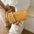 Stijlvolle gele geweven cilinder schoudertas voor dames, chique casual tas voor dagelijks. - Zonder hanger / Geel