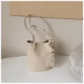 Beige woven bucket bag with coin purse, minimalist chic shoulder tote bag for women daily commute. - No Pendant / Off White