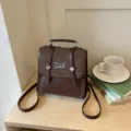 Brown PU leather women mini backpack chic casual student bookbag daily commute retro satchel - No Pendant / Coffee