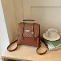 Women PU leather leopard print mini backpack casual college style school bookbag commuter - No Pendant / Brown