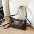 Dark brown woven leather underarm shoulder bag, stylish casual daily crossbody bag. - Brown