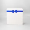 Caja de regalo plegable blanca con lazo azul cinta embalaje para fiestas presentes cajas - 21x21x9cm / Azul y Blanco