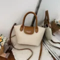 Canvas leather crossbody handbag, stylish casual shoulder tote bag for women daily use. - No Pendant / Off White
