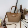 Stylish brown canvas crossbody bag for women, casual tote shoulder handbag with top handle. - No Pendant / Brown
