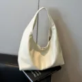 Femme sac porté épaule cuir ciré hobo fourre-tout grande capacité mode décontracté - Blanc
