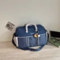 Large capacity travel duffel bag fashion lightweight short trip luggage handbag fitness yoga bag - With Pendant / Blue