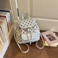 Fashion polka dot backpack for women, casual commuter bookbag with drawstring and front pocket. - Off-white Without Charm