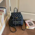 Stylish black polka dot casual backpack for women, daily commute bookbag with front pocket. - Black without Pendant