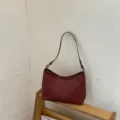 Borsa a spalla intrecciata chic da donna, elegante borsa ascellare minimalista bordeaux. - Rosso (Senza Ciondolo)