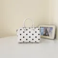 White polka dot Boston bag, stylish top handle duffel handbag for women daily. - Rice White (No Pendant)