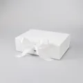 White magnetic gift box with satin ribbon bow, elegant packaging box for luxury gifts. - 25*22*9cm / White