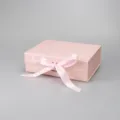 Pink folding gift box with satin ribbon bow, ideal for clothes and presents storage packaging. - 25*22*9cm / Pink