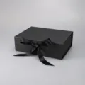 Black gift box with satin ribbon bow, luxury folding packaging box for apparel and presents. - 25*22*9cm / Black