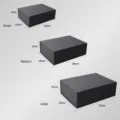Black magnetic closure gift boxes set in small, medium and large sizes with precise dimensions. - Small 20x18x8cm / Black