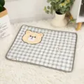 Green plaid cartoon bear pet sleeping mat dog cat bed soft cushion for small dogs SKU - XS (30*40cm) / Plaid Bear