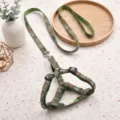 Camo dog harness and leash set with durable nylon and metal hardware for pet walking outdoor. - Size 1 (1.0cm Width) / Green