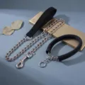Stainless steel dog chain leash and black padded P-chain collar set for training and walking. - M2 / Iron Chain with Neck Protection Collar