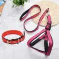 Pink dog harness and leash set with pet collar, durable nylon pet walking supplies for puppies. - Rose Purple (3 Piece Set)