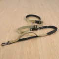 Multifunctional dog leash with elastic bungee and car seatbelt buckle for running and walking - 2.5cm*Length 140-195cm / Khaki