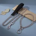 Stainless steel dog chain leash with black fabric handle, durable pet training P-chain tool. - M2 / Iron Chain with Collar