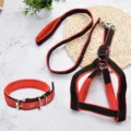 Red and black dog harness leash and collar set, durable pet walking supplies for daily use. - Red Black (3 Piece Set)