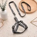 Grey camo pet dog harness and leash set adjustable tactical walking strap accessories variant - Black