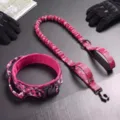 Set de collar de perro táctico rosa y correa elástica detalle, artículos para mascotas. - Camuflaje Rosa Fucsia (Conjunto de Collar y Correa)