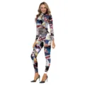 Damen US Flagge Adler Print Langarm Jumpsuit Sexy Slim Bodycon Overall Party Outfit - S / Flagge Adler Wahrzeichen Stil (B142-248)