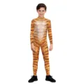 Kids tiger animal cosplay jumpsuit with digital print muscle chest for Halloween party wear. - T108-1021